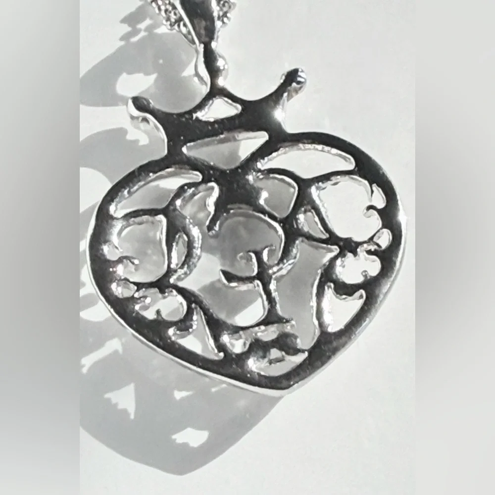 👑 Cookie Lee Double Chain Genuine Crystal Crowned Heart Pendant Necklace - Picture 3 of 7